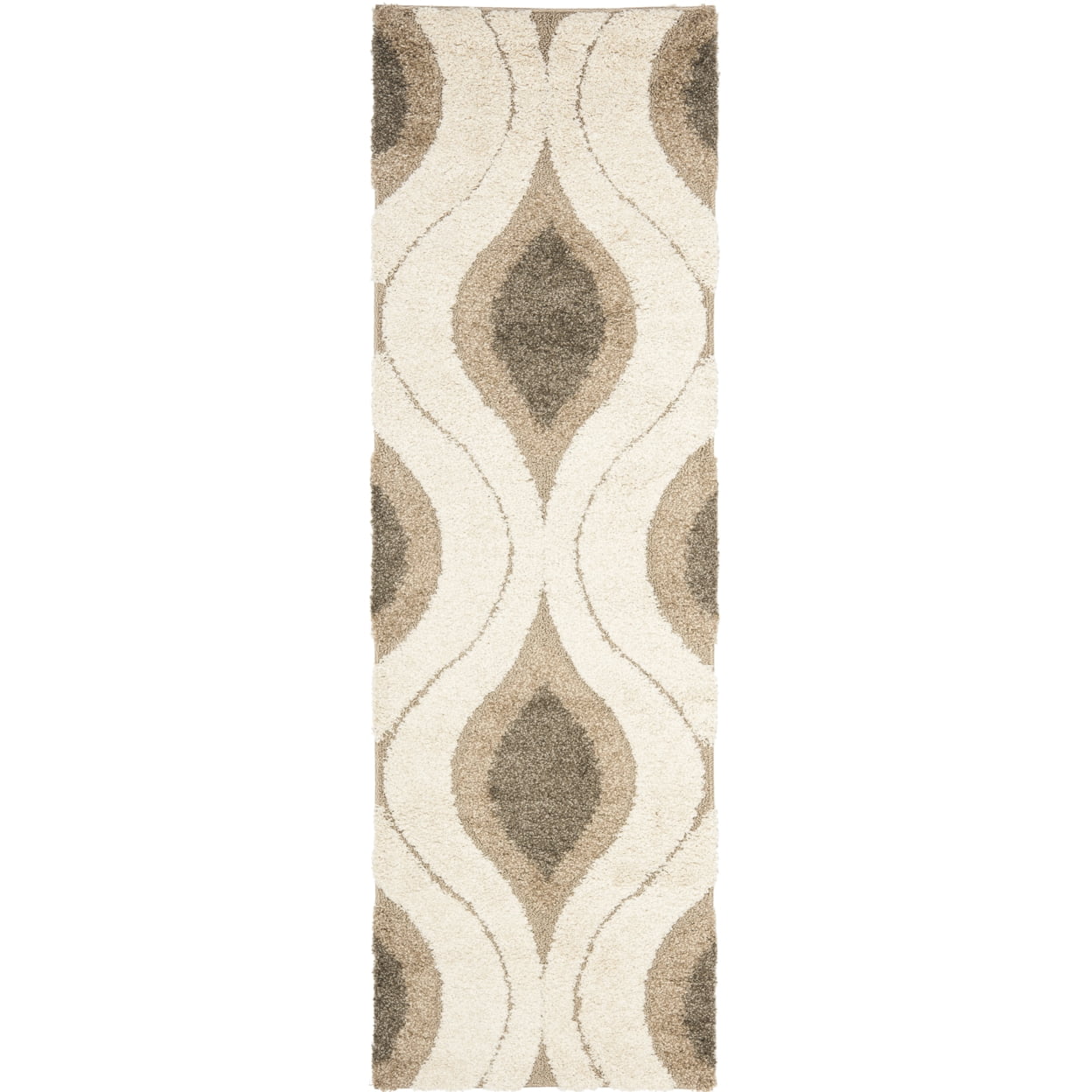 SAFAVIEH Florida Declan Geometric Swirls Shag Runner Rug, Cream/Smoke, 2'3" x 10'