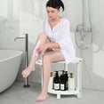 thumbnail image 7 of 2-Tier Bamboo Corner Shower Stool for Shaving Legs, Waterproof Shower Bench with Storage Shelf and Soap Dish, Shower Chair for Inside Shower, Non-Mildew & Non-Slip Shower Foot Rest,White, 7 of 7