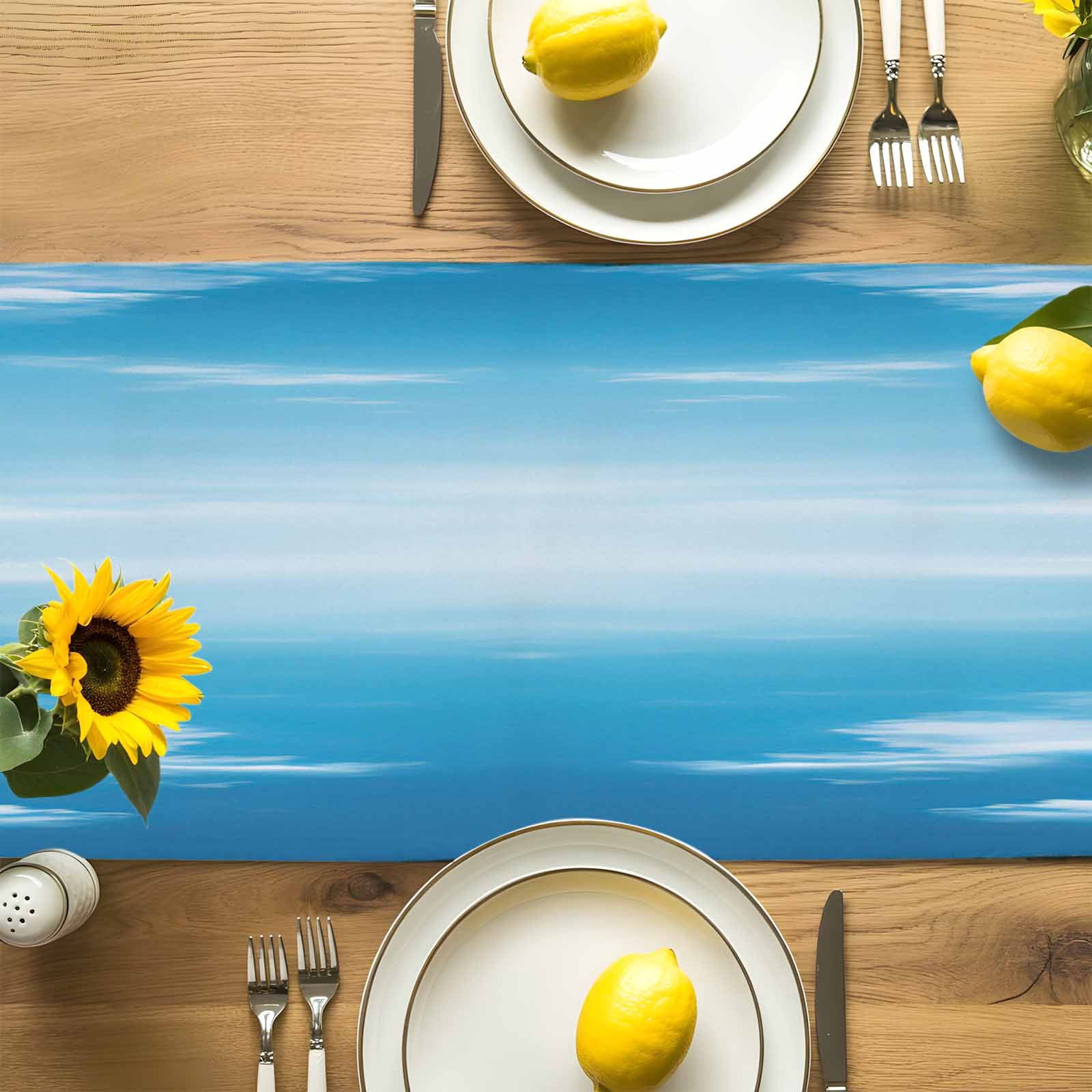 Sea Cow with Swimming Ring Sunglasses Table Runner 90 Inches Long, Summer Blue Sky Table Runners Tabletop Scarf Kitchen Dining Tables Decoration for Home Party Indoor Outdoor