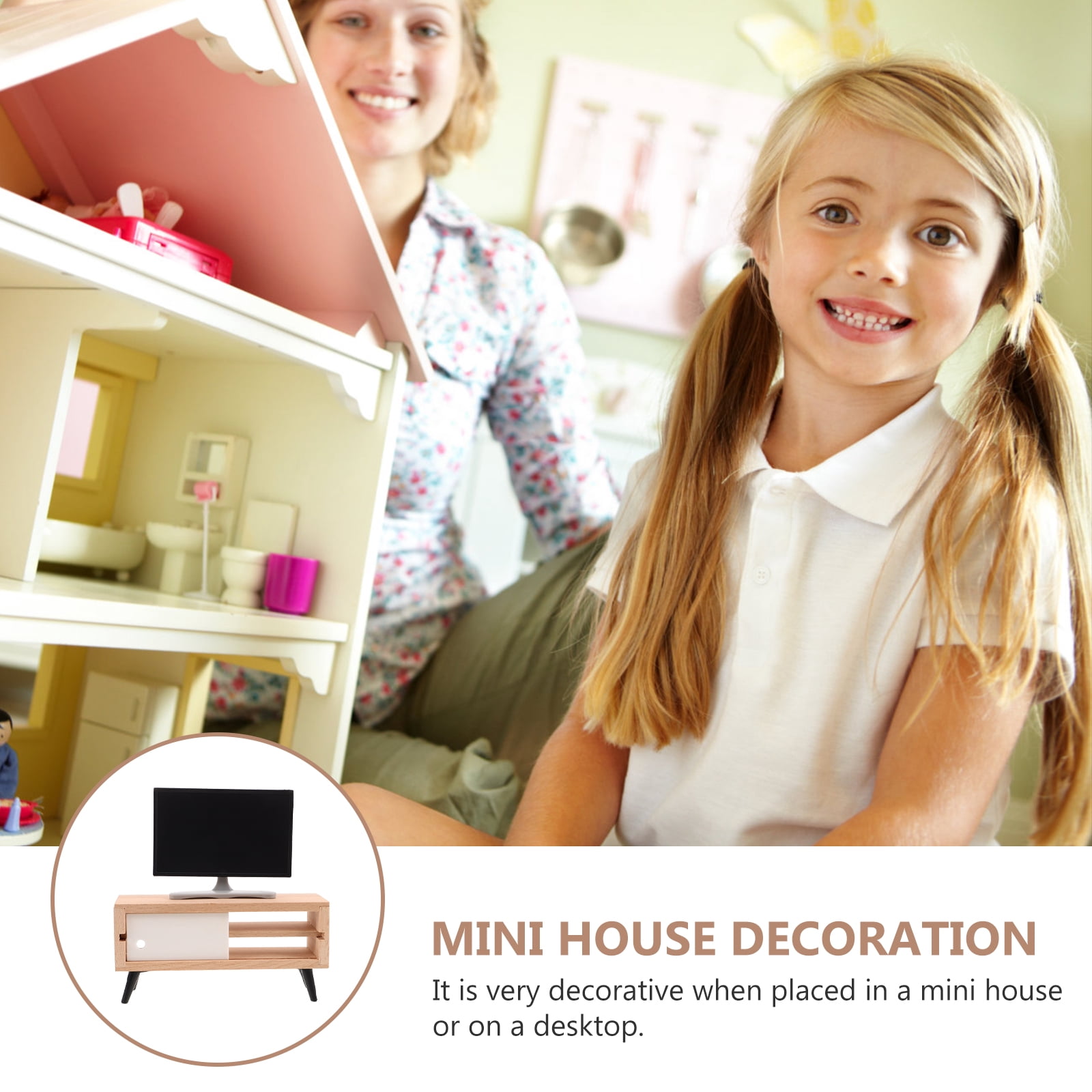 SHINEOFI – Ensemble TV Et Meuble 1/12 Pour Maison De Poupée – Accessoire Salon Miniature
