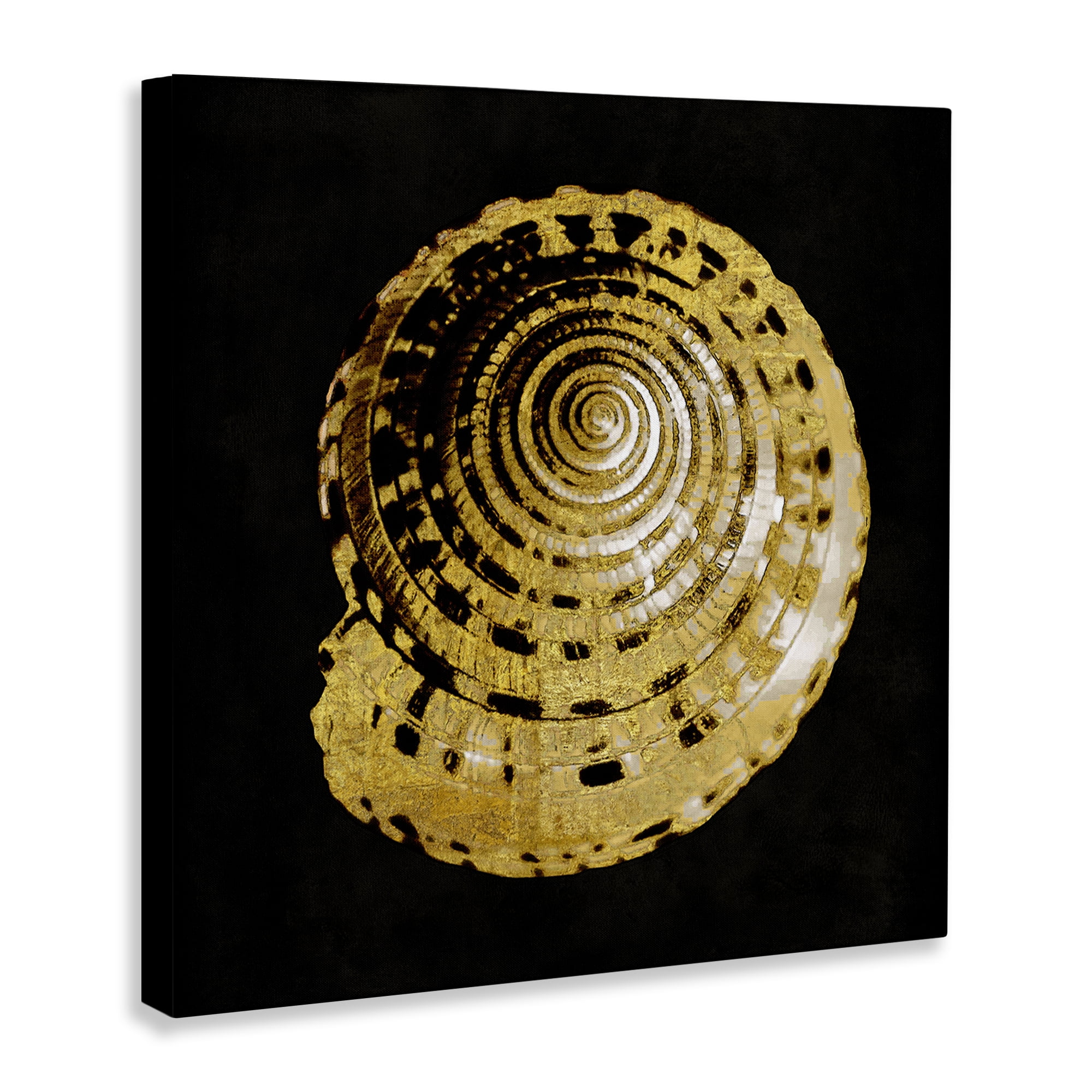 Stupell Industries Gold Spiral Shell Nautical & Beach Painting Wrapped Canvas Art Print Wall Art, 17 x 17