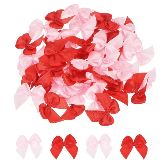 100 Pcs Mini Ribbon Bow 1" Mini Fabric Satin Ribbon Flower Bows for Craft DIY Sewing Wedding Birthday Party Pink & Red