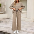 thumbnail image 5 of DYTTDG Women's Plaid Print 2-Piece Outfit Set | Long-Sleeve Crew-Neck Ruffle-Hem Top & Elastic Drawstring-Waist Pocket Wide-Leg Pants for Daily Casual Wear, 5 of 8