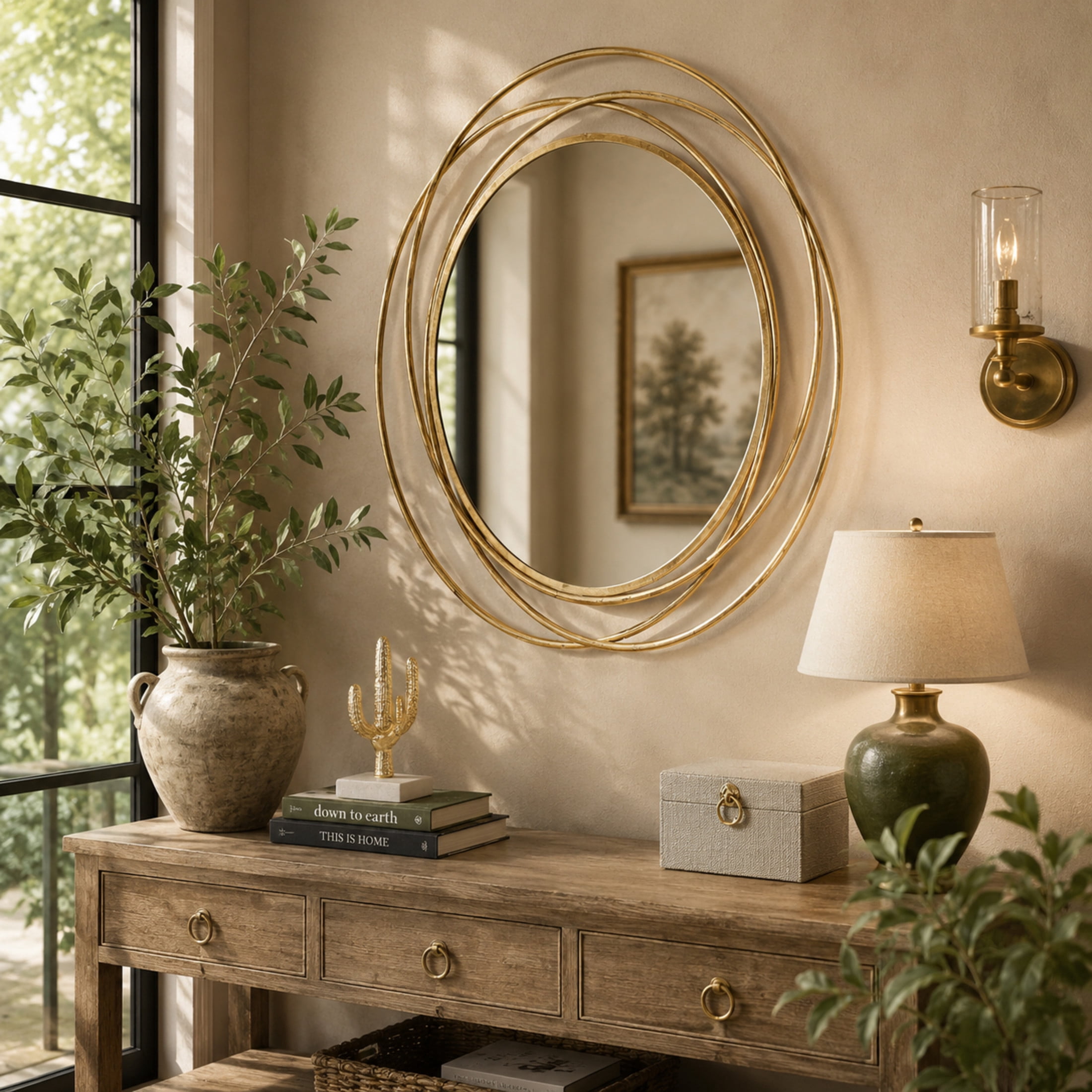 DecMode 41" x 41" Gold Wall Mirror with Overlapping Circles