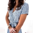 thumbnail image 4 of Vestido de mujer con estampado floral, manga corta, escote en V y fajas hasta la mitad de la pantorrilla, 4 of 5