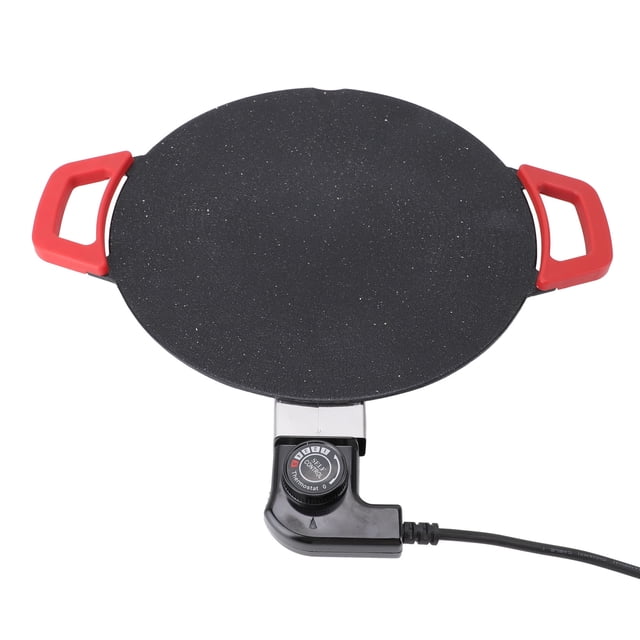 Sartén Eléctrica para Barbacoa, Plancha Redonda Antiadherente para Barbacoa, Control de Temperatura, Drenaje de Aceite, 30 cm de diámetro, Potencia 1200 W, Revestimiento de