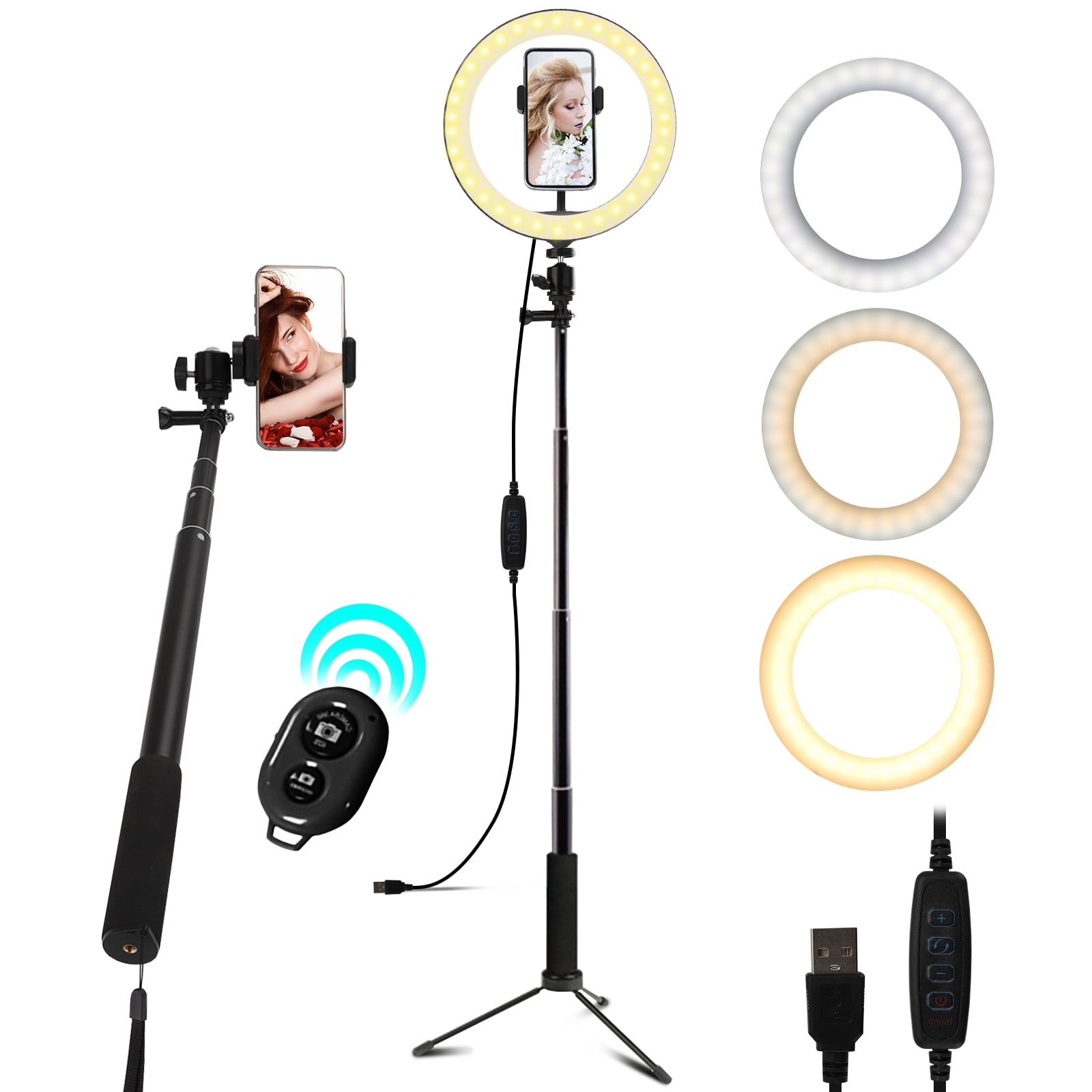EEEKit 10" Selfie Ring Light Dimmable with Tripod Stand Cell Phone