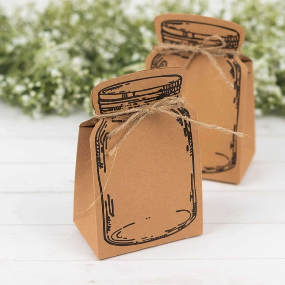 Efavormart 25 Pack Natural Mini Mason Jar Shaped Paper Gift Boxes With Jute Rope Ties, Party Favor Candy Boxes - 5"x3"
