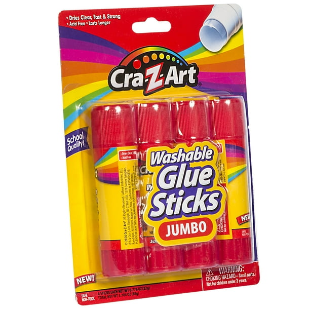 CraZArt Washable Jumbo School Glue Sticks, School Quality, 4 Count