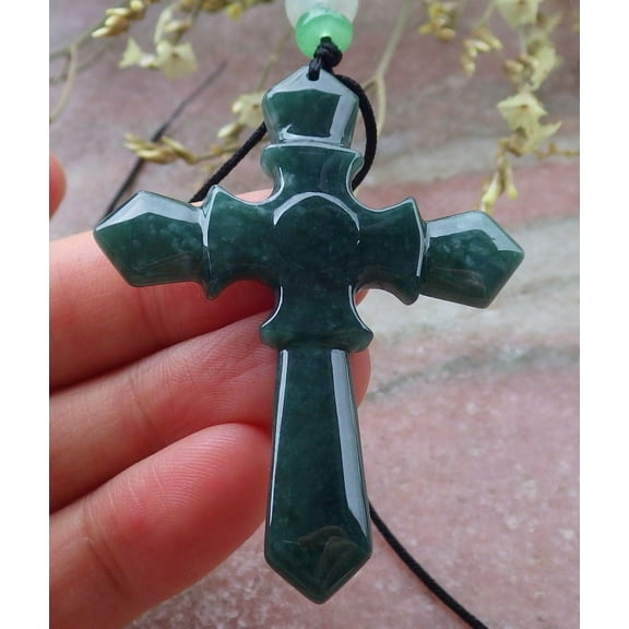 Certified Green Burma Natural A Jade jadeite Pendant Jesus Cross 649223 TN