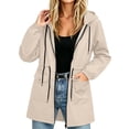 thumbnail image 2 of Feancey Hooded Rain Jackets for Women Drawstring Waist Waterproof Windbreaker Jacket Outdoor Lightweight Full Zip Raincoats Hiking Travel Jackets with Pockets Khaki S, 2 of 8