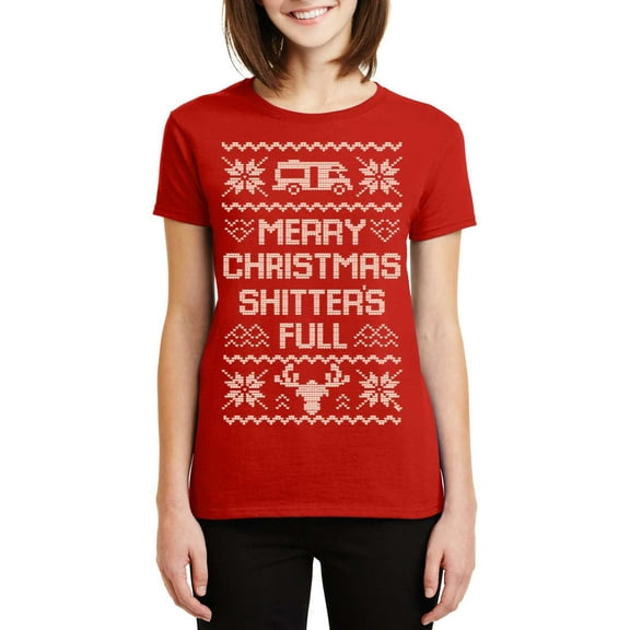 Veracco Merry Christmas Shitters Full Christmas T-Shirt for Women - Funny Ugly Xmas Gifts Humor Costumes (Red)