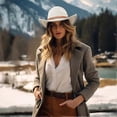 thumbnail image 2 of Women Men Western Cowboy Fedora Felt Hat Wide Brim Outdoor Cowgirl Hat with Belt Buckle, 2 of 5