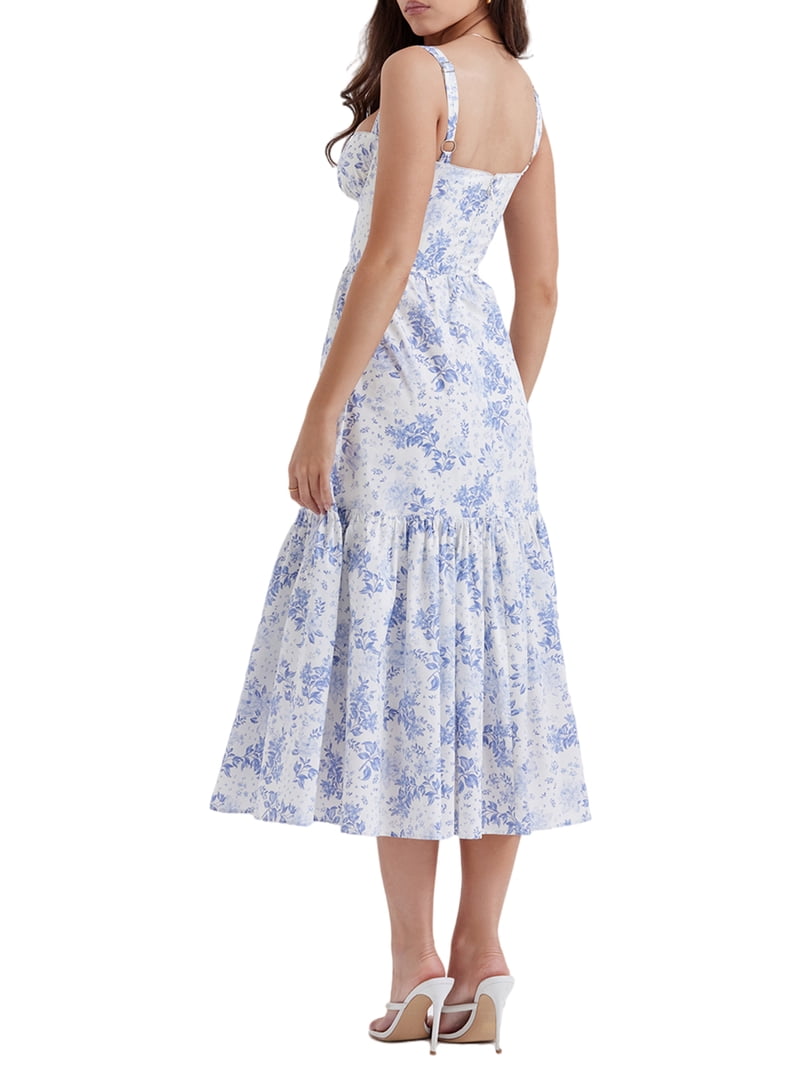 DUKAKLL Women's Floral Corset Boho Dress - Summer Spaghetti Strap Backless A-Line Sundress