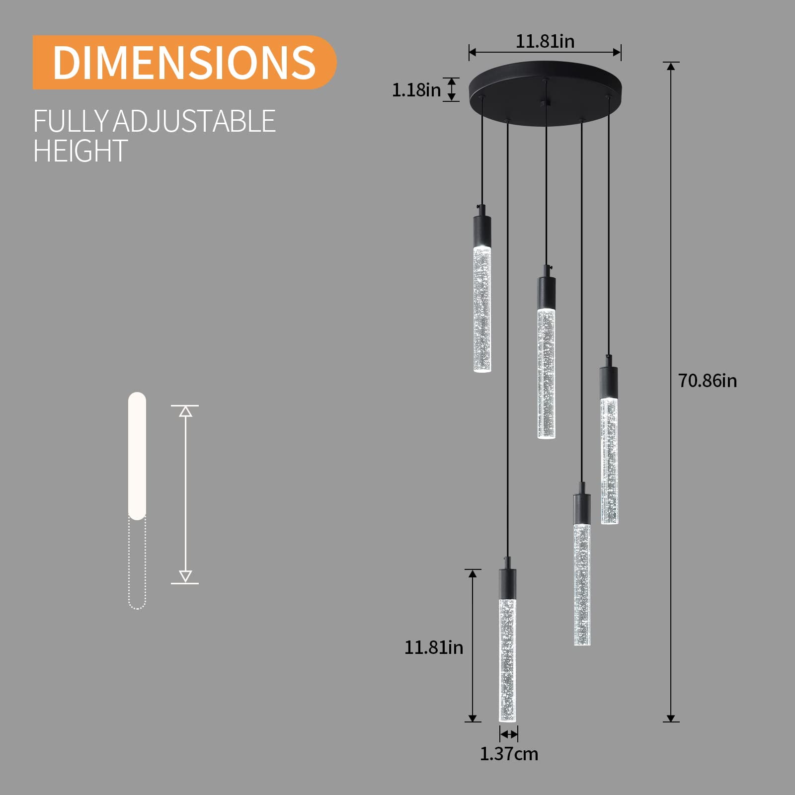 ZHLWIN 5-Light Modern Light Fixture Kitchen Island Pendant Light Dimmable LED Black Mini Pendant Lighting Dinning Room Living Room Kitchen Black Pendant Lights