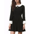 thumbnail image 1 of INSPIRE CHIC Junior's Peter Pan Collar Contrast Button Decor Long Sleeve Flare Dress, 1 of 5