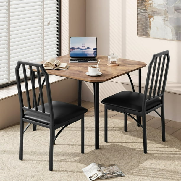 Kojooin Juego de Mesa y Sillas de Cocina para 2 Personas con Cojines Tapizados y Moderno Diseño de Chaflán, Ideal para Salas de Estar Compactas