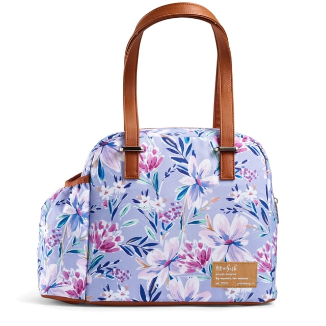 Bolsa de almuerzo para mujer, con aislamiento para el trabajo, a prueba de fugas y resistente a las manchas, con bolsillo para botellas, correas largas, cierre de cierre, bolsa Laketown floral, color