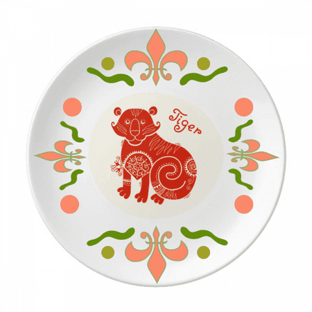 

Year Of Tiger Animal China Zodiac Red Flower Ceramics Plate Tableware Dinner Dish