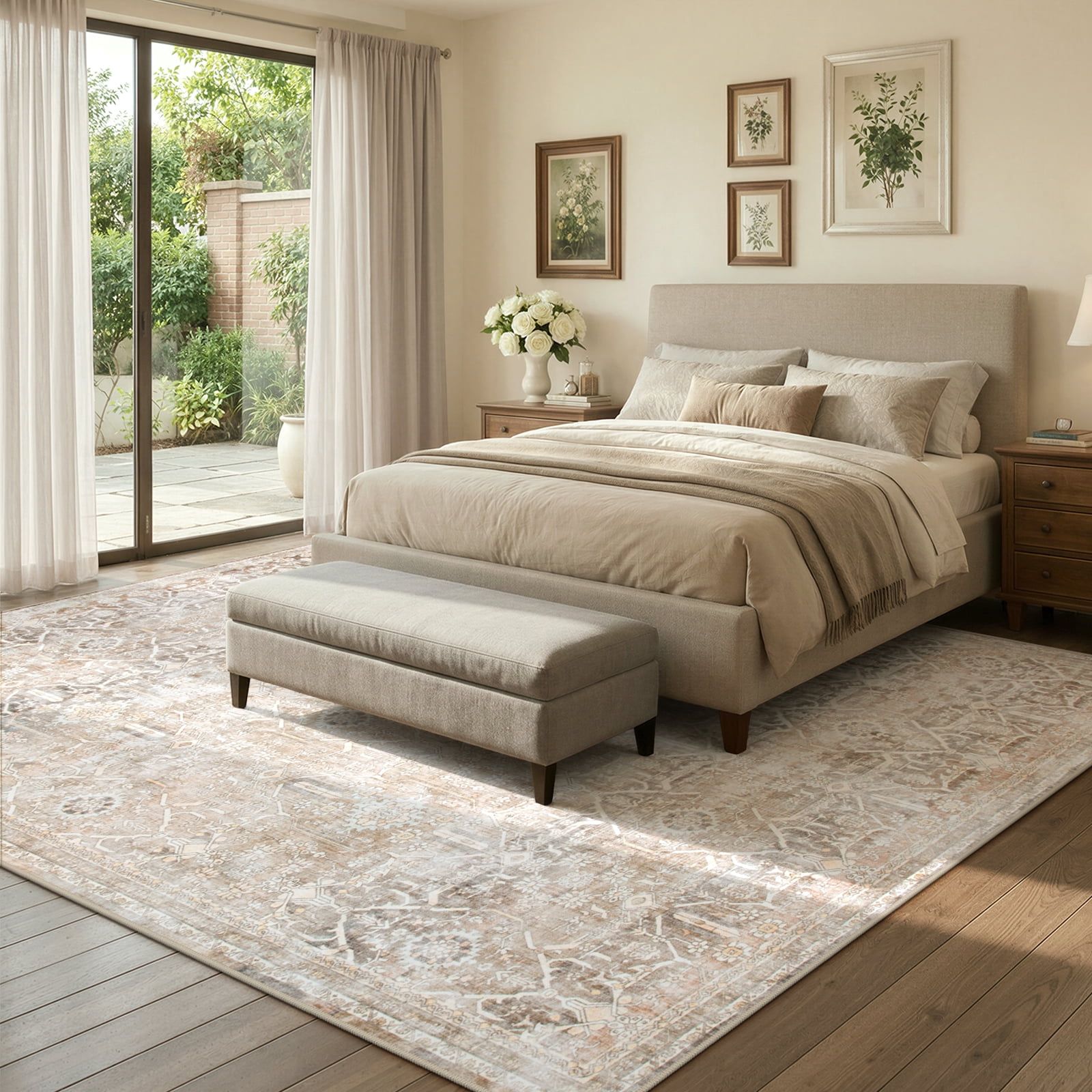 Lahome 8'x10'Washable Area Rug , Neutral Boho Rugs for Living Room Rugs,Non Slip Farmhouse Modern Bedroom Carpet Stain Resistant Aesthetic Print Accent Floor Rug for Dining Guest Office - Beige