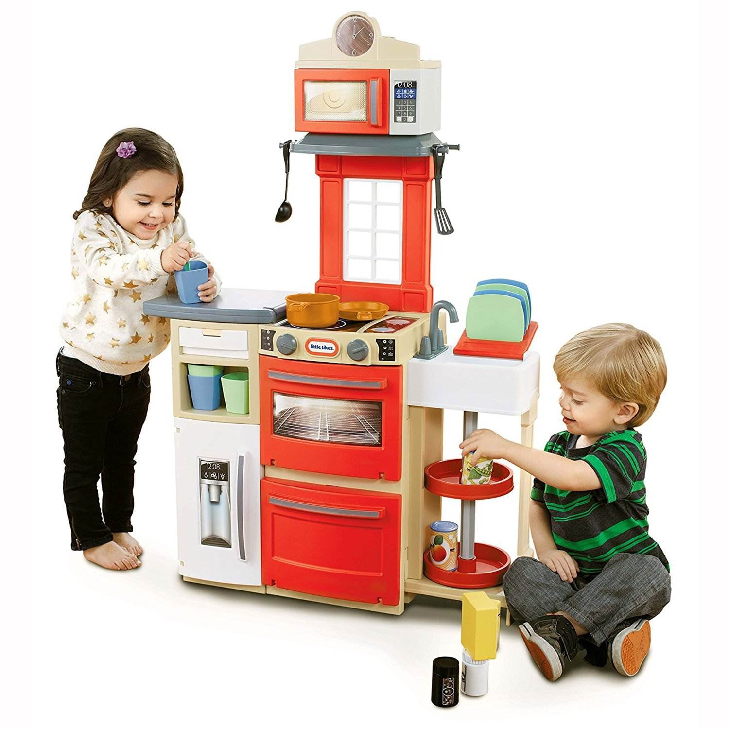 Little Tikes Cook 'n Store Kitchen Pretend Play Cooking Toy Set for Kids, Red