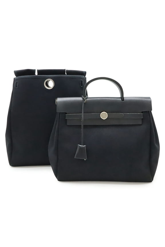 Pre-Owned HERMES Herms Airbag Ad PM Backpack/Handbag Toile Officier Leather Black... (Good)