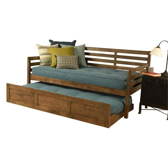 Kodiak Furniture Boho Daybed and Trundle in Rustic Walnut with Aqua Mattresses