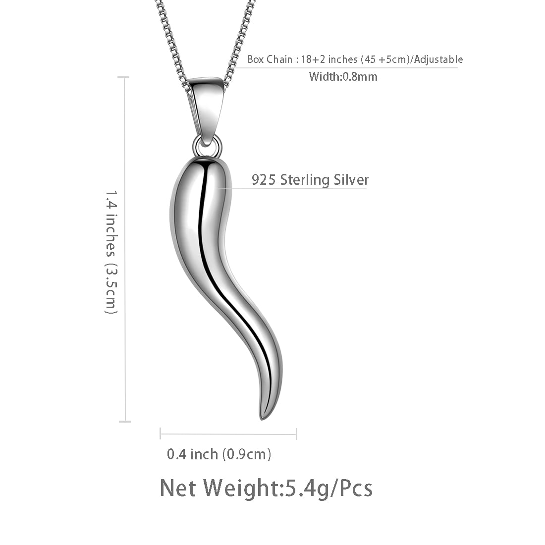 Hipunk 925 Sterling Silver Italian Horn Necklace for Women Men Cornicello Necklace Pendant Talisman Amulet Jewelry Fathers Day Gift for Dad