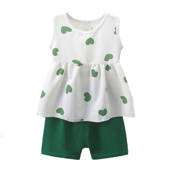 Fesfesfes Girls Summer Print Sleeveless Round Neck T Shirt and Shorts Set Soft Breathable Outfit for Casual Play Toddler to Kids Comfortable Two Piece Set(Multicolor#2,2-3 Years)