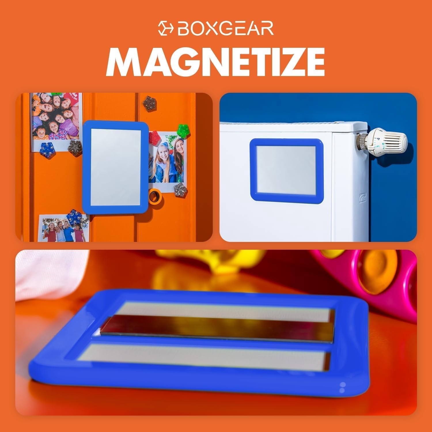 Magnetic Locker Mirror - 5" x 7"- for School Locker, Bathroom, Locker Accessory, Household Refrigerator, Workshop Toolbox or Office Cabinet (Navy Blue)