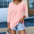 thumbnail image 2 of XIAONU Women's V Neck Three Quarter Sleeve Solid Color Casual T-Shirt Top Regular Fit Basic Tee, 2 of 4