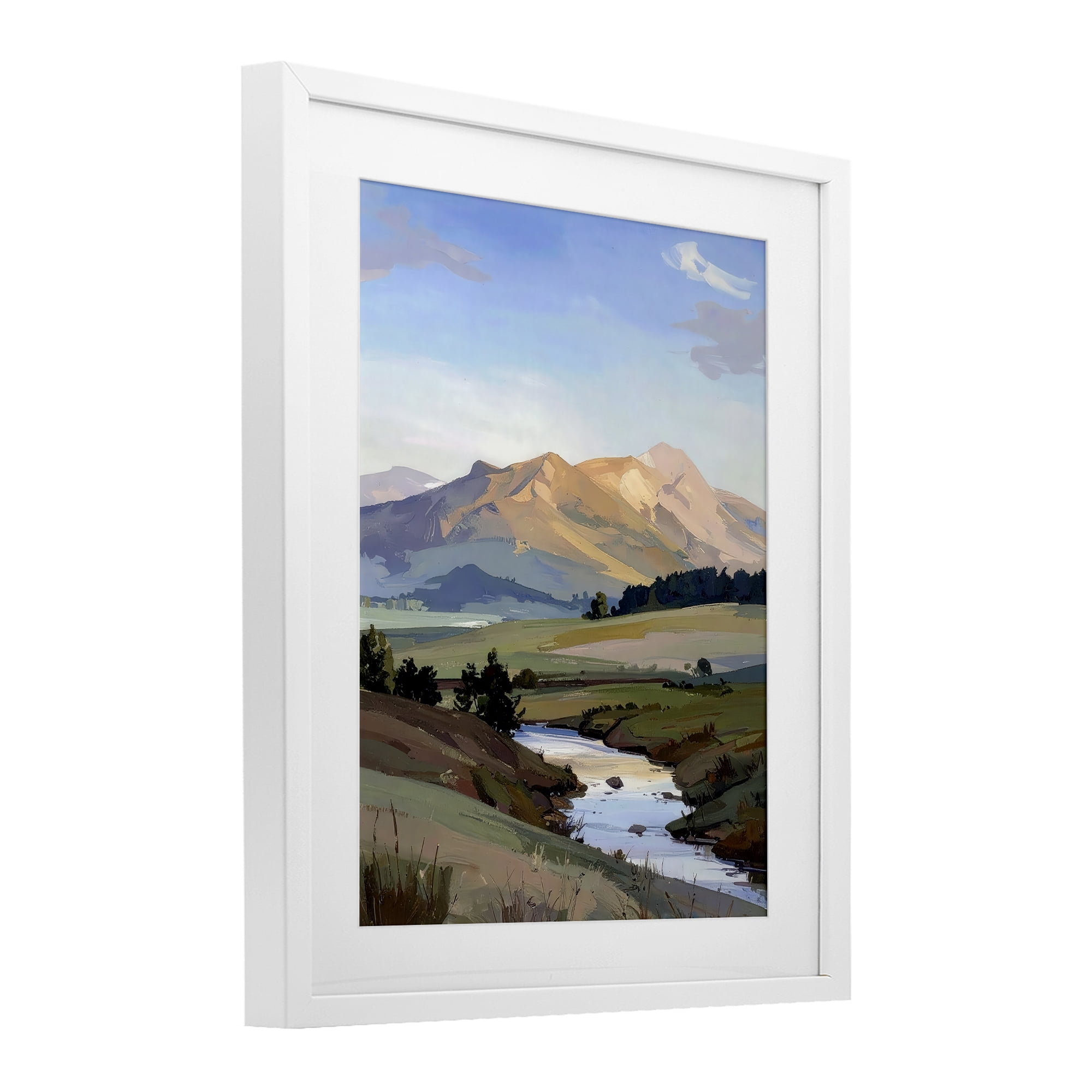 Stupell Industries Across The Valley River White Framed Print Under Glass, design by Alonza Saunders