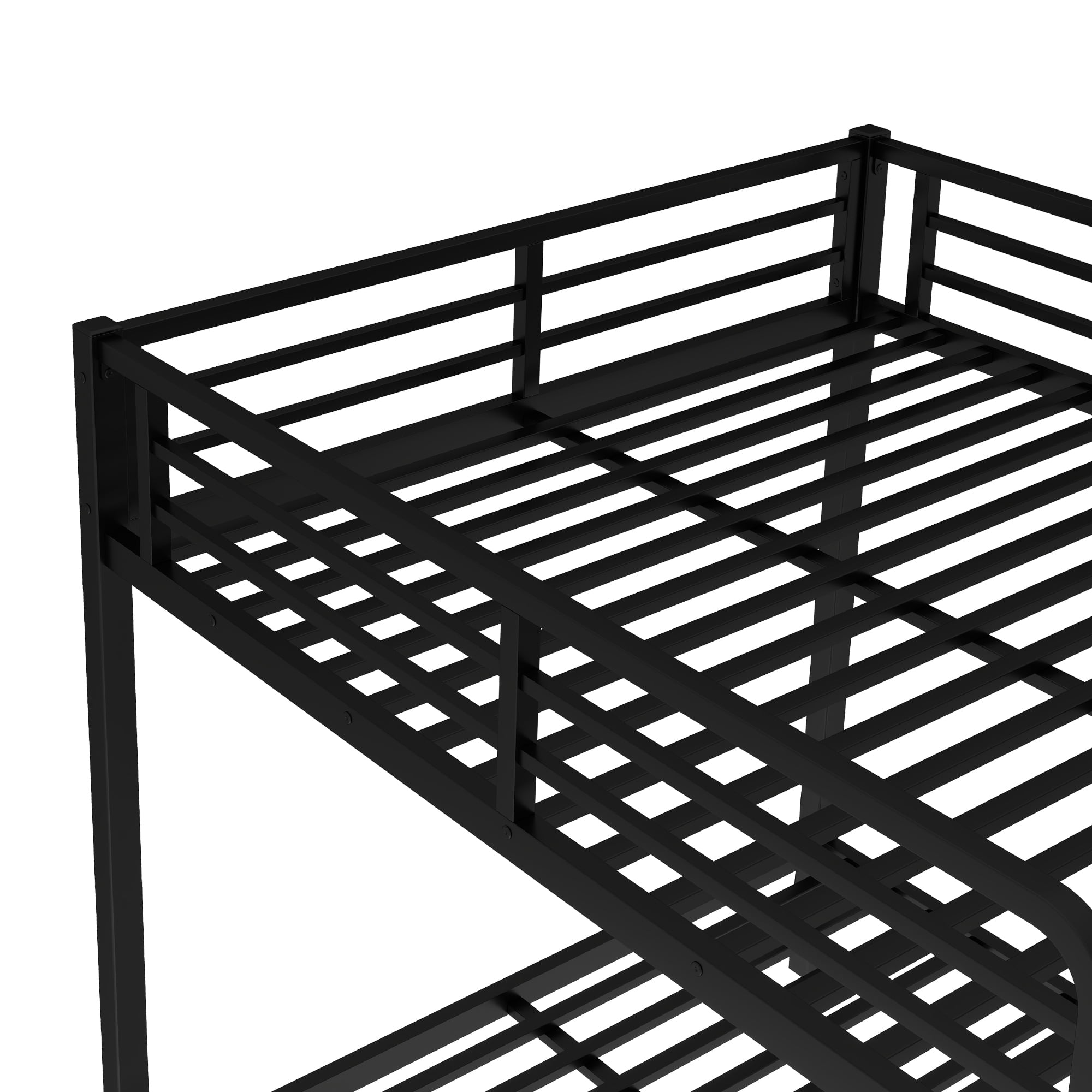 Leumius Metal Bunk Bed with Trundle,Full over Full Bunk Bed with with Ladder & Guardrails,Heavy-Duty Bunk Bed Frame for Kids/Teens/Adults,Space-Saving/Noise Reduced/No Box Spring Needed,Black