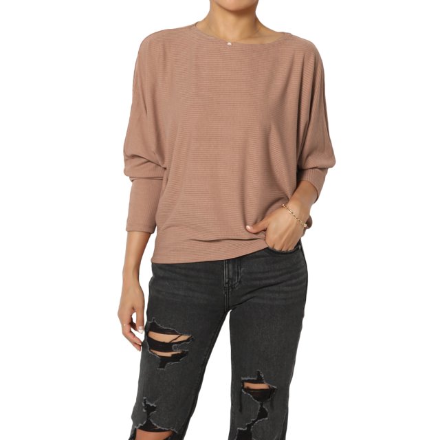 Haut Côtelé Décontracté à Manches 3/4 Dolman Col Bateau pour Femmes PLUS Placard