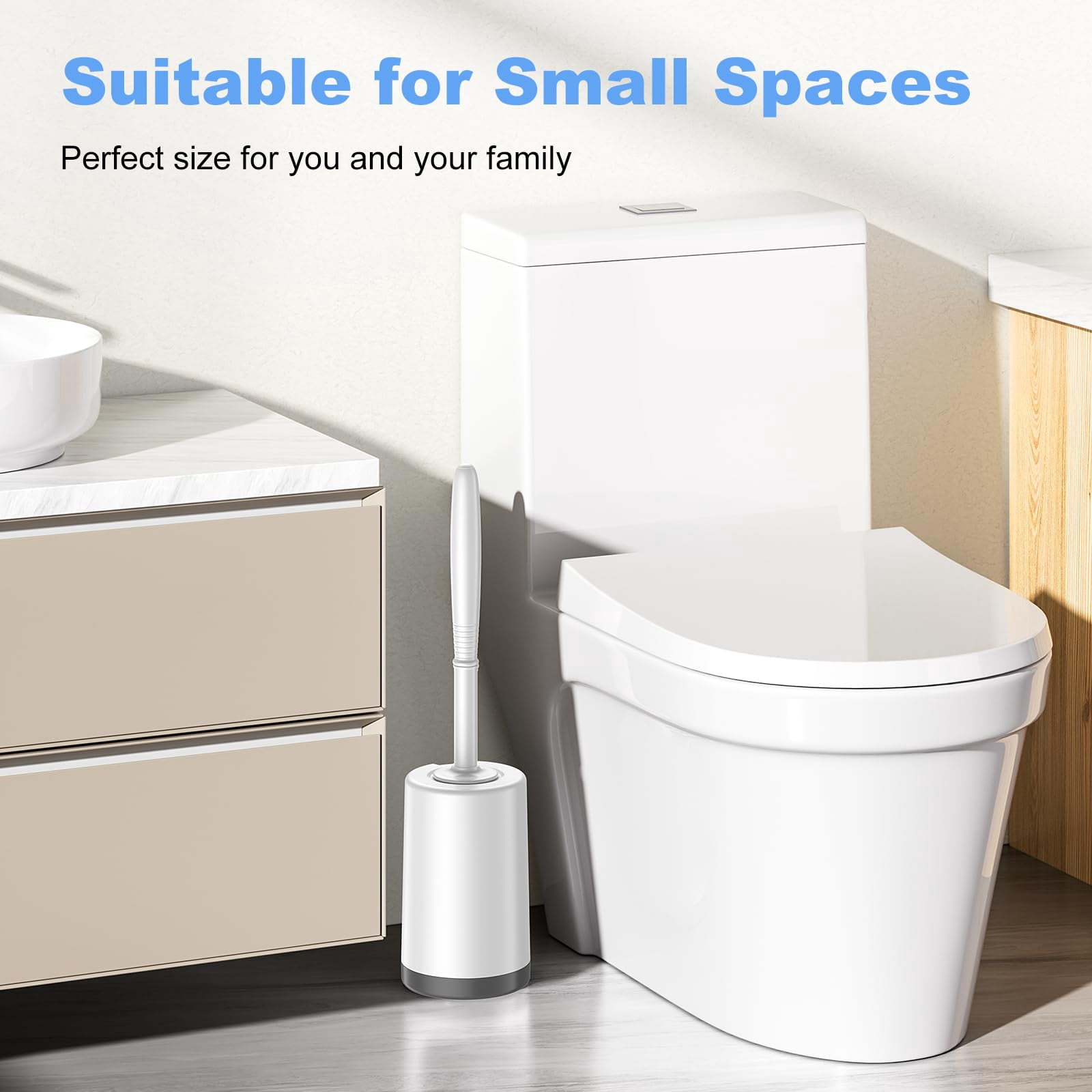 Toilet Bowl Brush Holder Set: Curved Design with Holder for Deep Cleaning Under Rim - Compact Hidden Scrubber for Small Space - Modern RV Bathroom Accessories