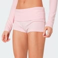 thumbnail image 5 of Only Moment Womens Fold Over Shorts Threadcloth High Rise Stretchy Yoga Rollover Shorts Slim Fit Cute Lounge Shorts Micro Bottoms Pink,S, 5 of 8