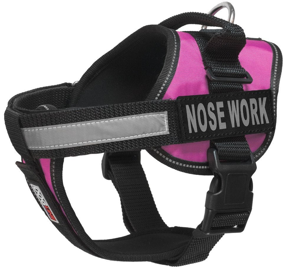 Vest Harness for Dogs and 2 Removable Nose Work Patches, XSmall/15" to 19", Pink, Made of