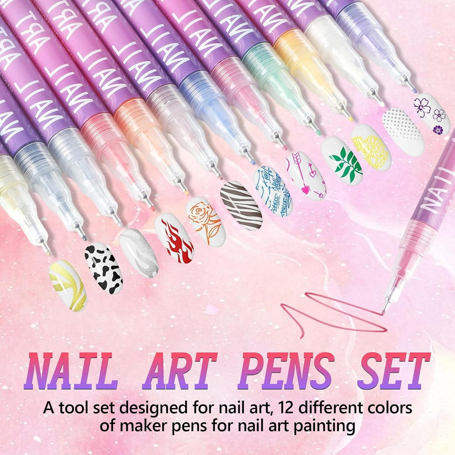 12 Colors 3D Nail Polish Pens for Painting, 2025 Upgrade Nail Art Pens Set, DIY Quick Dry Graffiti Dotting Point Liner Pens, Nail Art Markers for Gel Nails, Nails Art Drawing Tool（1PACK）