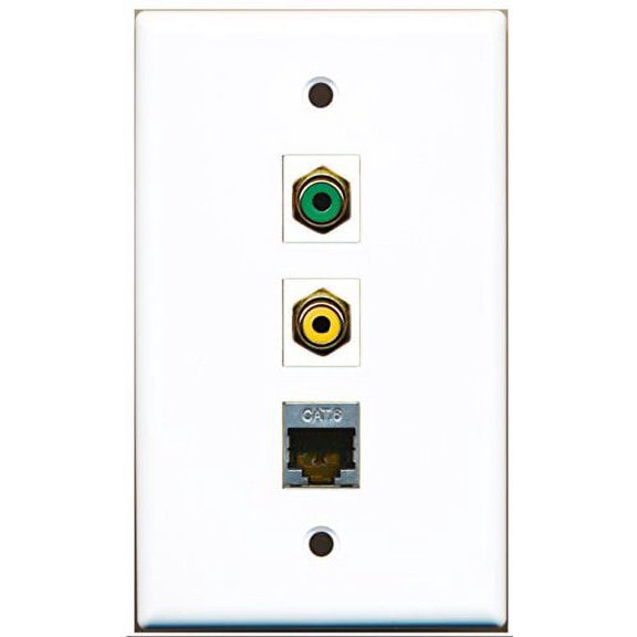 RiteAV - 1 Port RCA Yellow and 1 Port RCA Green and 1 Port Shielded Cat6 Ethernet Wall Plate