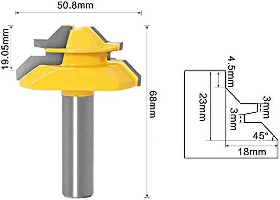 45 Degree Lock Miter Router Bit + Tongue Drill Bit + Slotting Cutter, Woodworking Milling Cutter for Carpentry Tools (1/2''(12.7Mm))