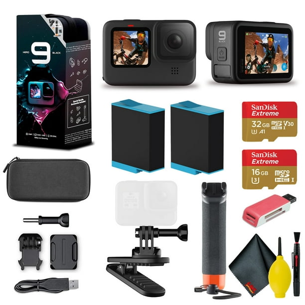 Caméra d'action GoPro HERO9 - Pack spécial + poignée flottante + clip  magnétique pivotant + cartes SD Sandisk 32 Go et 16 Go + 2 piles + étui et  plus encore. Vidéo