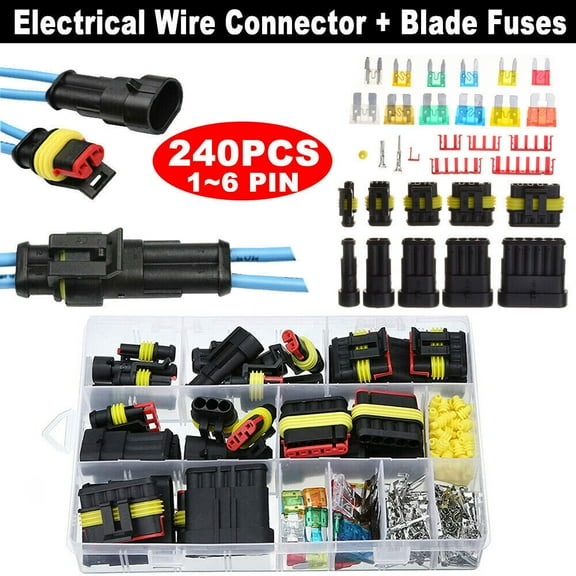 240pcs 1-6 Pin Car Automotive Waterproof Electrical Wire Connector Plug Kit Set