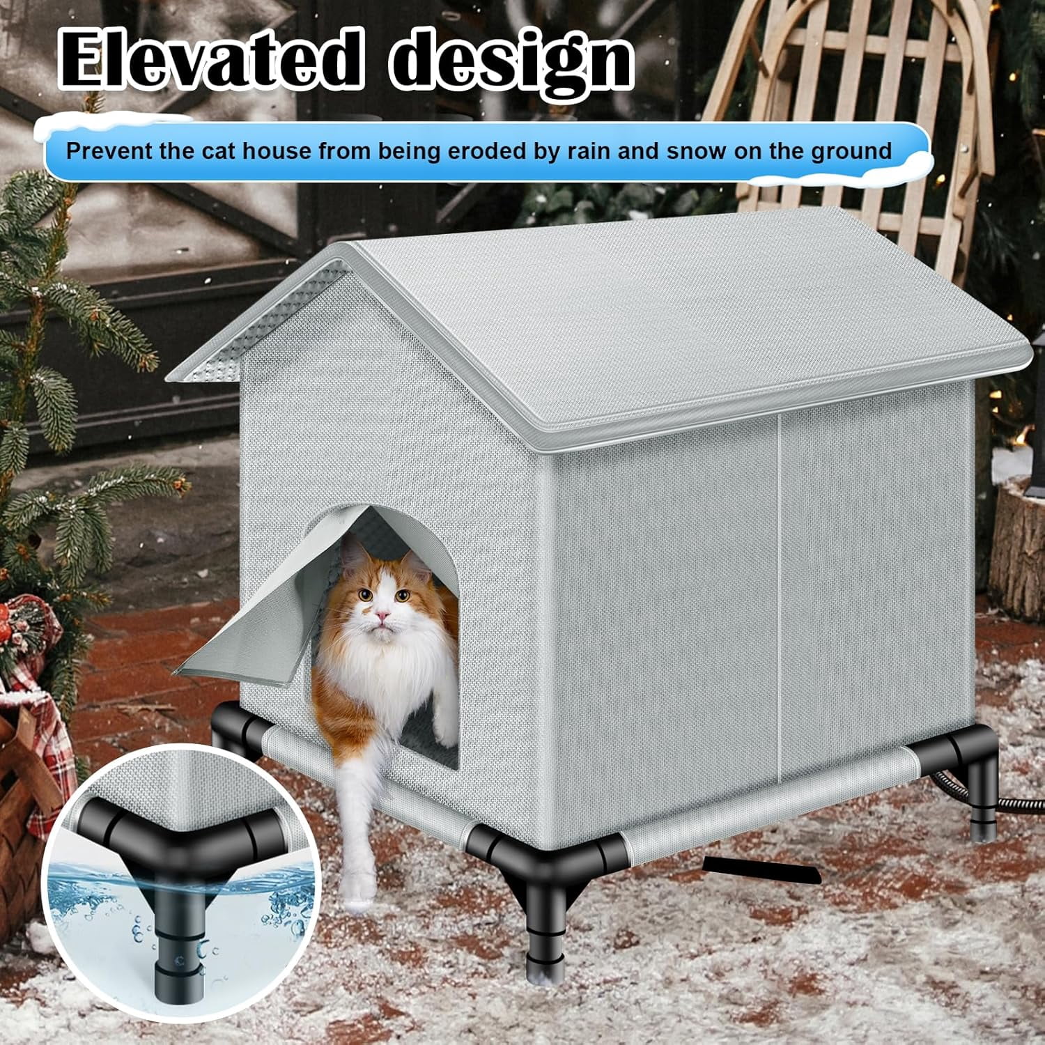 XZKING Insulated Heated Cat House for Outside Winter, Outdoor Indoor Cat Shelter with Heater Pad , Kitty Weatherproof Cat House, Insulated Cat House