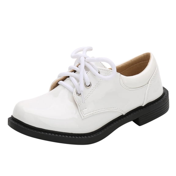 SRZYMJ Kids Boys Patent Leather Lace-Up Dress Oxford Shoes White 12.5-13 Years