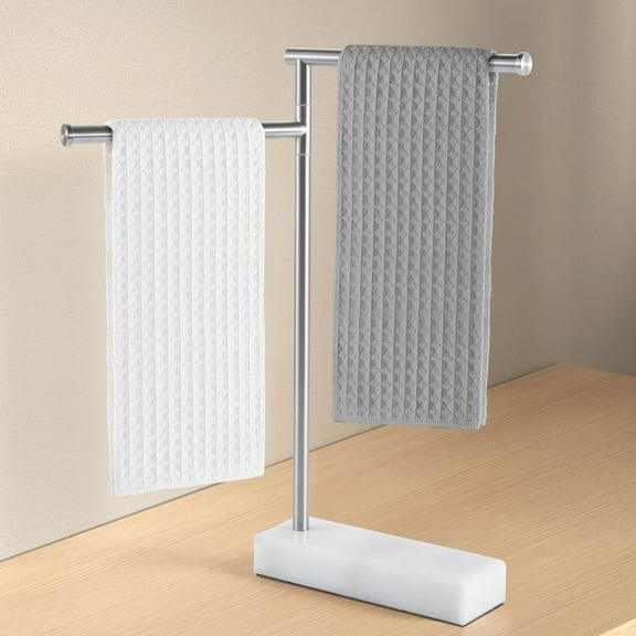 Countertop Towel Stand for Bathroom, Countertop Swivel Towel Rack Standing with Marble Base, Free Standing Hand Towel Holder Stand 18/8 Stainless Steel Brushed Finish, BTH233-2