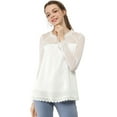 thumbnail image 4 of MODA NOVA Junior's Lace Floral Panel Long Sleeves Blouse White S, 4 of 7