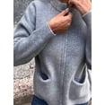 thumbnail image 5 of Women'S Zip Up Knit Cardigan Long Sleeve Stand Collar Sweater Outwear Coat with Pockets Grey M, 5 of 7
