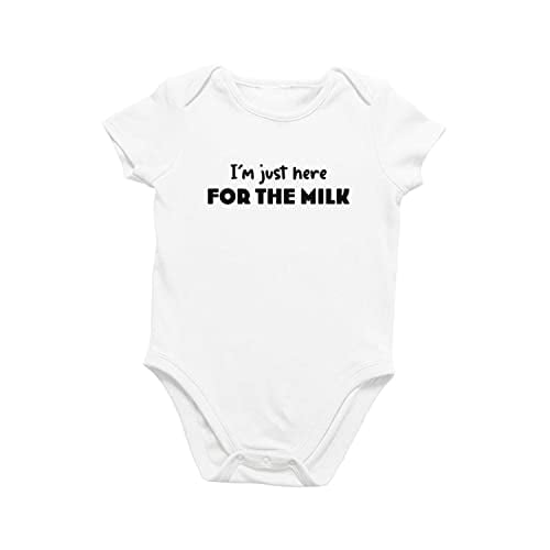 Onesie Organic Lovely Fun Baby One Piece Short Sleeve Bodysuit, 0-12 Months - I m Just Here For The Milk 3-6 Months