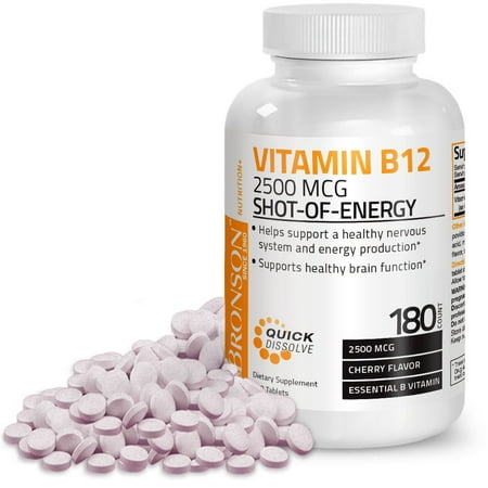 Vitamin B12 2500mcg Shot Of Energy Fast Dissolve Chewable Cherry Tablets Energy Production, 180 Cherry (Best Place For B12 Shot)