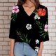 thumbnail image 4 of Gibobby Playera Manga Corta para Mujer Top manga corta con cuello en V y manga 3/4 con estampado floral para mujer(Negro,M), 4 of 5